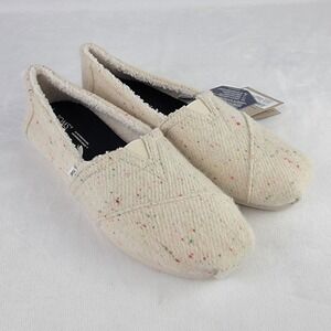 TOMS Women Alpargata Natural Repreve Speckled Twill Faux Shearling Shoes Sz 8.5